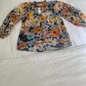 Anthropologie Moxy Maeve Linen Floral Shirt Blouse